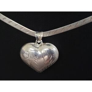 STERLING SILVER 925 PUFFY HEART PENDANT CHAIN NECKLACE VIOR ITALY SZ 16 IN